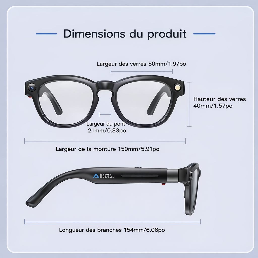 Lunettes Intelligentes IA Caméra HD & Traduction Temps Réel