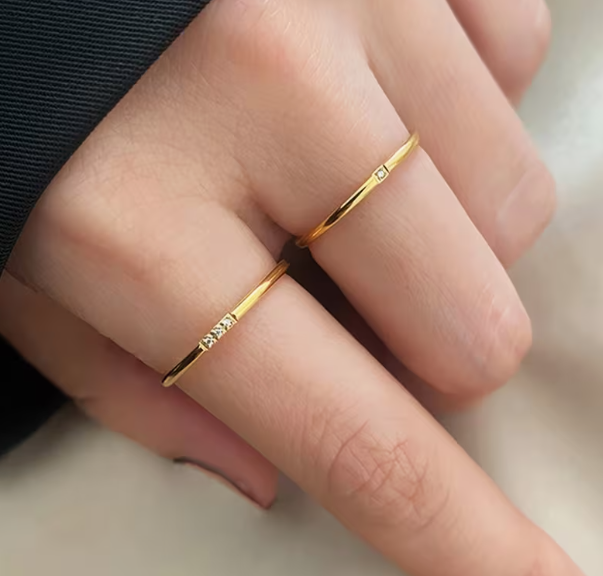 Ensemble de 2 Bagues Élégantes en Acier Inoxydable pour Femmes avec Strass